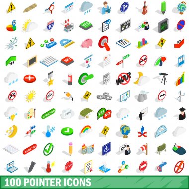 100 işaretçi Icons set, izometrik 3d stili