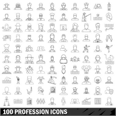 100 meslek Icons set, anahat stili