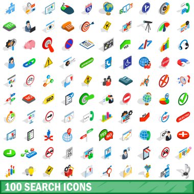 100 arama Icons set, izometrik 3d stili