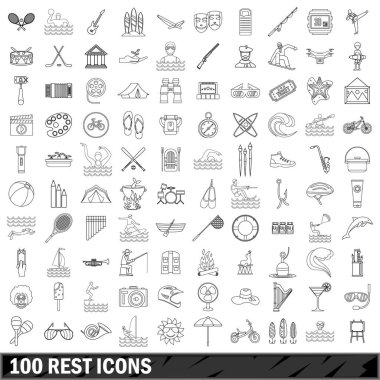 100 dinlenme Icons set, anahat stili