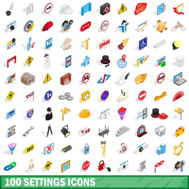 100 ayarları Icons set, izometrik 3d stili