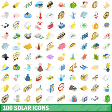 100 güneş Icons set, izometrik 3d stili