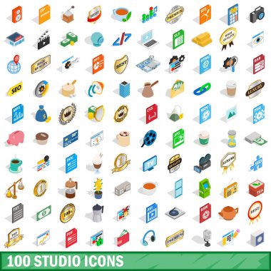 100 studio Icons set, izometrik 3d stili