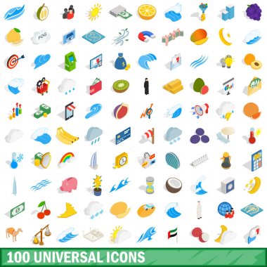 100 evrensel Icons set, izometrik 3d stili