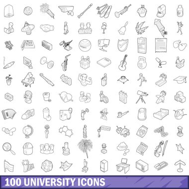 100 üniversite Icons set, anahat stili