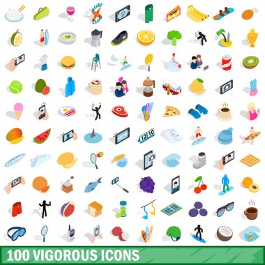 100 dinç Icons set, izometrik 3d stili