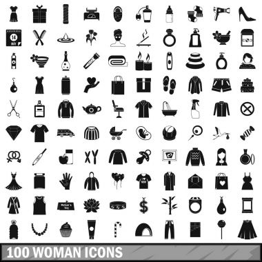 100 kadın Icons set, basit tarzı