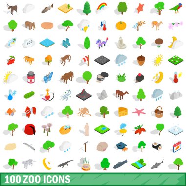 100 Hayvanat Bahçesi Icons set, izometrik 3d stili