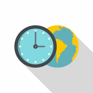 Küre ve saat simgesi, düz stil