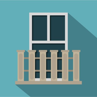 Balkon korkuluk ile pencere ben simgesi, düz stil