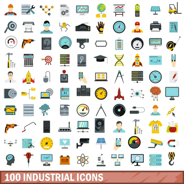 100 iconos industriales, estilo plano — Vector de stock