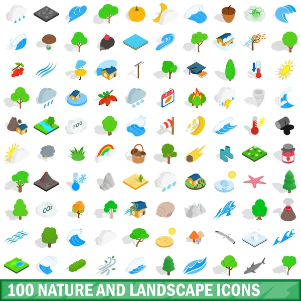 100 iconos de la naturaleza y el paisaje — Vector de stock