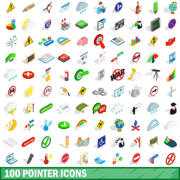 100 pointer icons set, isometric 3d style — Stock Vector