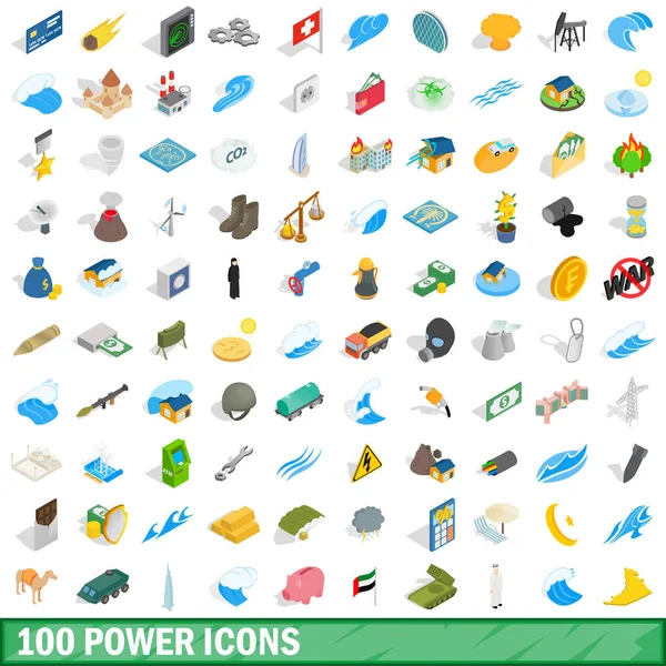 Conjunto de 100 iconos de potencia, estilo isométrico 3d — Vector de stock