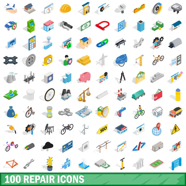 100 pictogrammen plakspullen, isometrische 3D-stijl — Stockvector