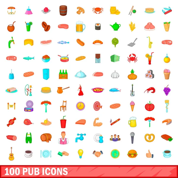 100 conjunto de iconos de pub, estilo de dibujos animados — Vector de stock