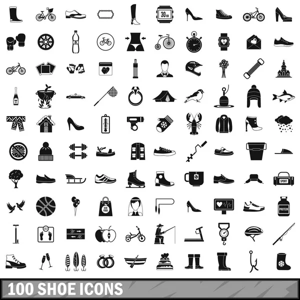 100 Schuh-Ikonen Set, einfacher Stil — Stockvektor