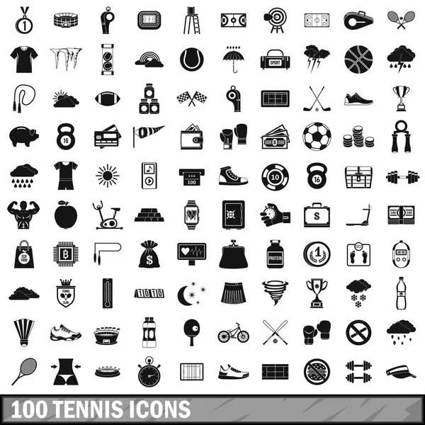 100 tenisz ikonok beállítása, egyszerű stílus — Stock Vector