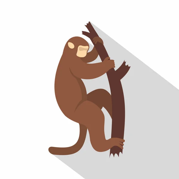 Makak je lezení nahoru na strom ikonu, plochý — Stockový vektor