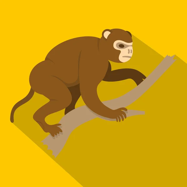 Macaco sentado em um ícone de ramo, estilo plano — Vetor de Stock