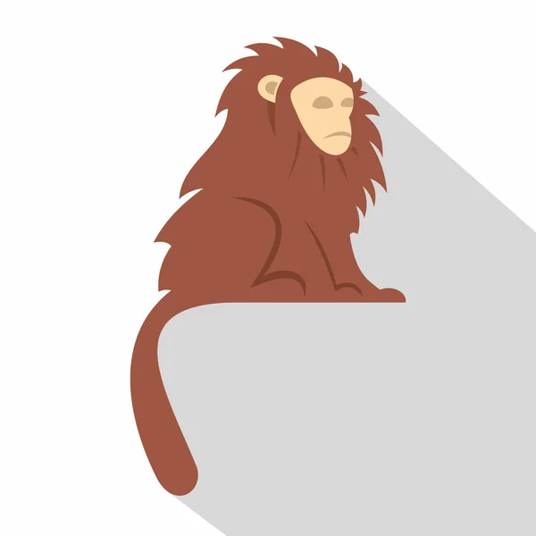 Mono con pelo largo marrón i icono, estilo plano — Vector de stock