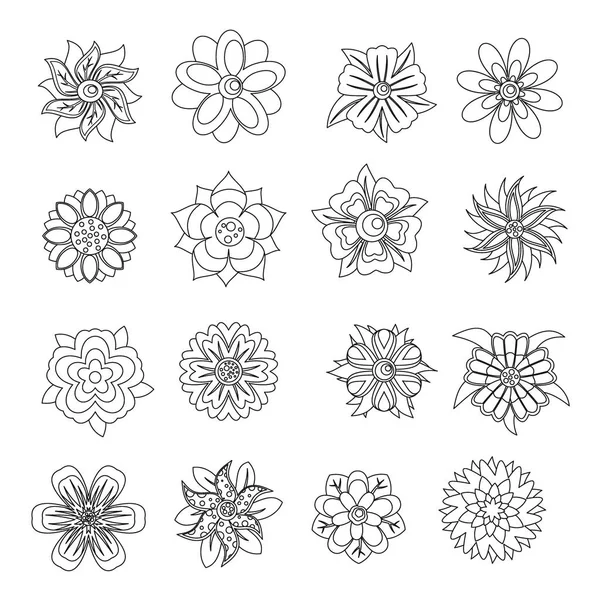 Conjunto de diferentes iconos de flores, estilo de contorno — Vector de stock