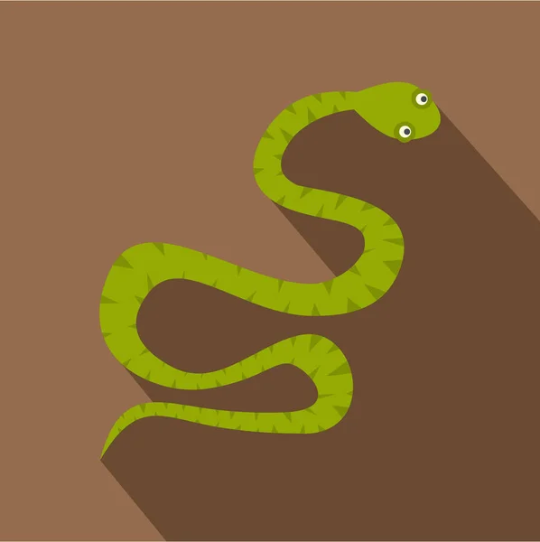 Green snake icon, flat style — Stock Vector