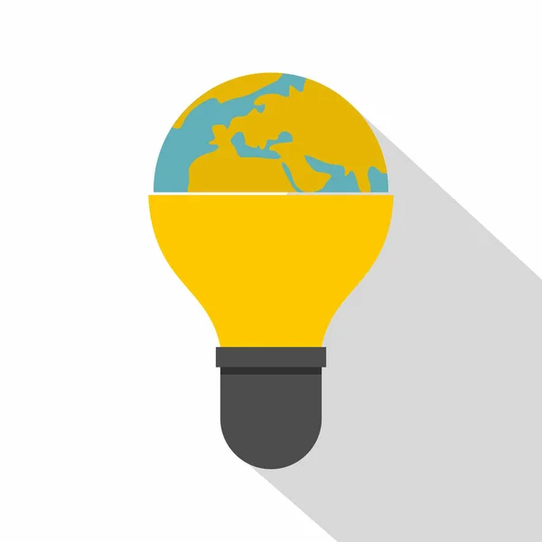 Light bulb and planet Earth icon, flat style