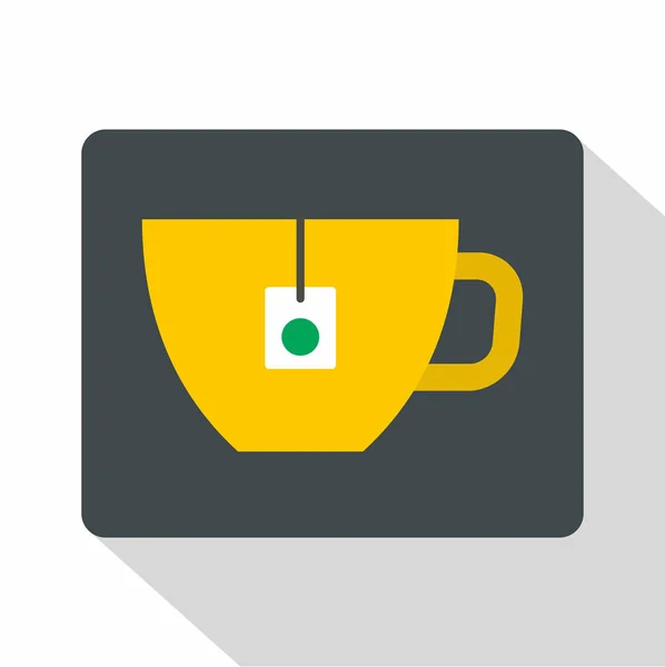 Taza de té amarillo con icono de la bolsa de té, estilo plano — Vector de stock