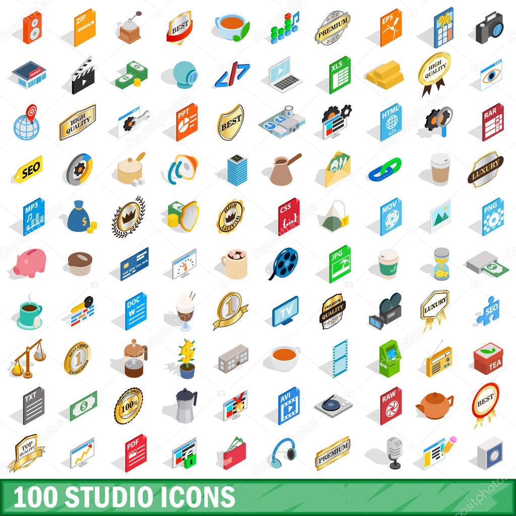 100 studio icons set, isometric 3d style