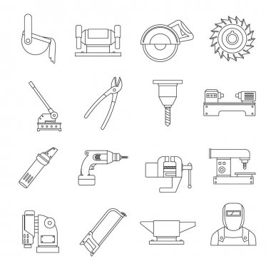 Metal çalışma simgeleri ayarla, stil düz