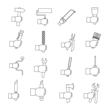 Bina, anahat tarzı El aracı Icons set