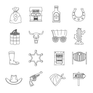 Vahşi Batı simgeleri tasarım logo, anahat stilini ayarla