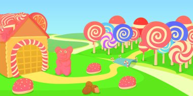 Sweets horizontal banner candies, cartoon style clipart