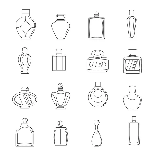 Flacons de parfum icônes ensemble, style contour — Image vectorielle