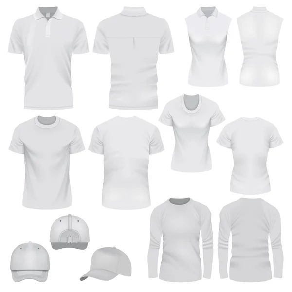 Camiseta gorra juego de maquetas, estilo realista — Vector de stock