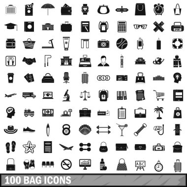 100 Icons set, basit stil çanta