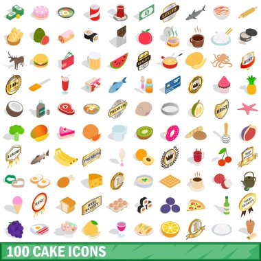 100 kek Icons set, izometrik 3d stili