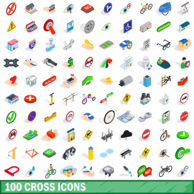 100 çapraz Icons set, izometrik 3d stili