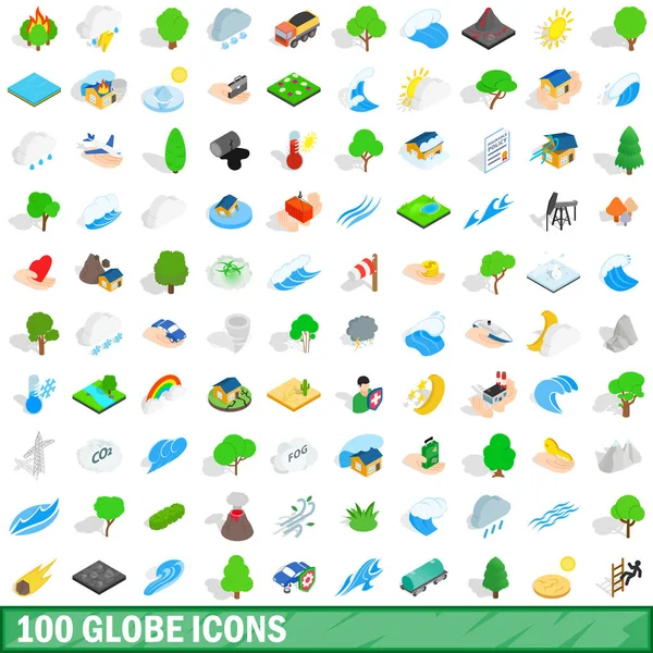 Ensemble d'icônes de 100 globe, style 3d isométrique — Image vectorielle