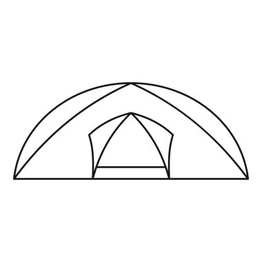 Turist yarım daire biçimli çadır simgesi, anahat stili