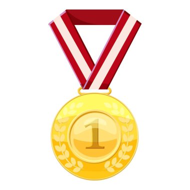 Altın madalya bir kırmızı kurdele simgesini birincilik