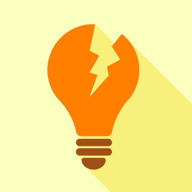 Turuncu kırık elektrikli ampul simgesi, düz stil