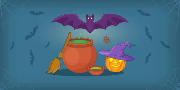 Haloween horizontales Banner, Cartoon-Stil — Stockvektor