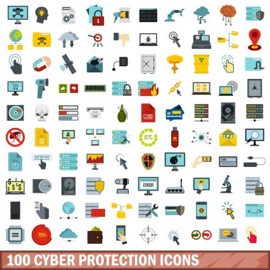 100 cyber koruma simgeler kümesi, stil düz