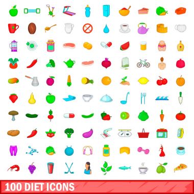 100 diyet simgeler ayarla, tarzı çizgi film