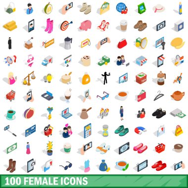 100 kadın Icons set, izometrik 3d stili