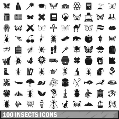 100 böcekler Icons set, basit tarzı