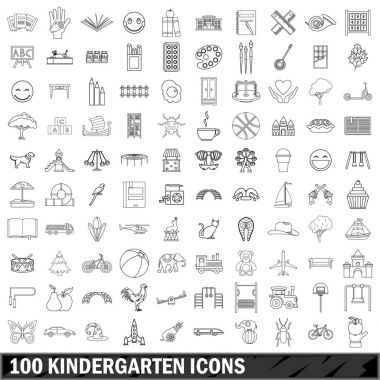 100 anaokulu Icons set, anahat stili