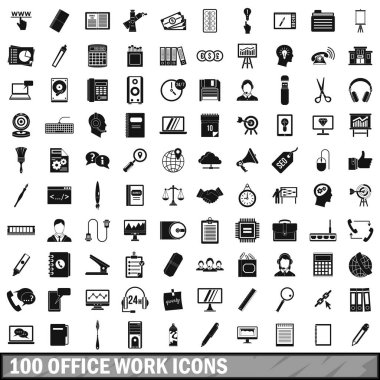 100 office iş Icons set, basit tarzı